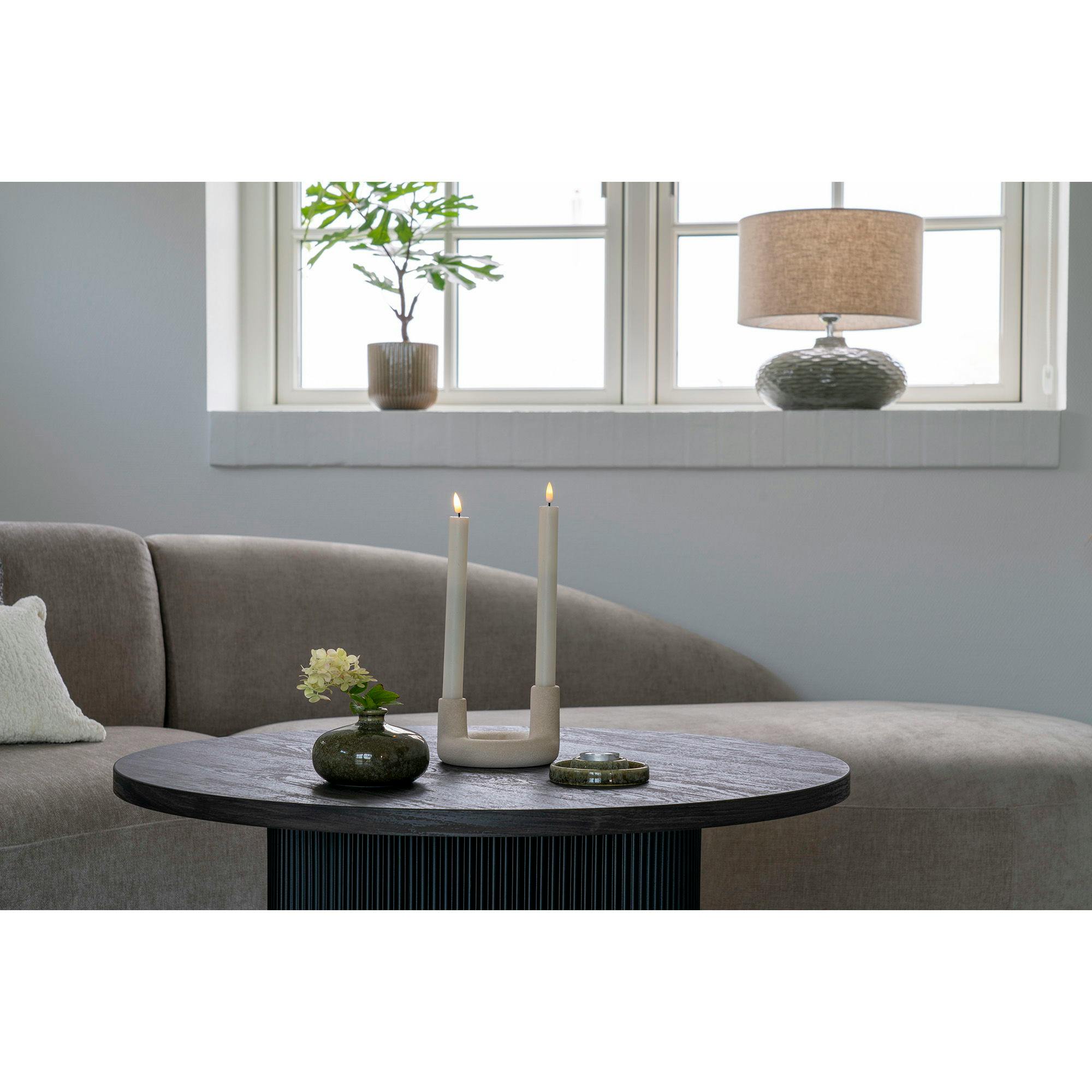 Bougeoir design en U pour 2 bougies - finition céramique mate beige
