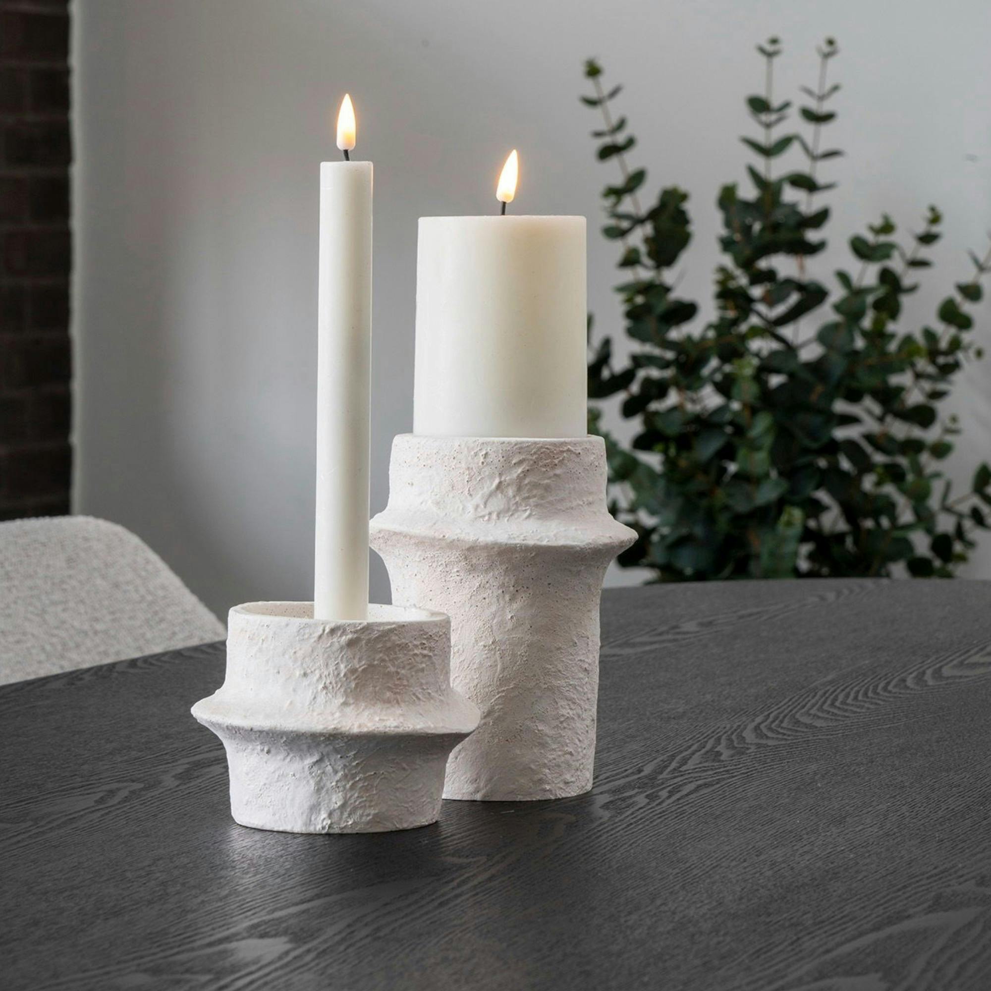 Bougeoir en ciment brut (lot de 2) - design organique, 2 hauteurs