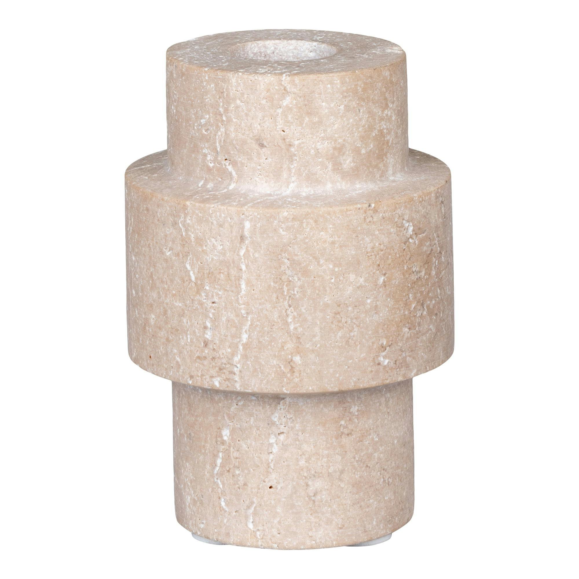 Bougeoir en travertin naturel - forme totem moderne et minimaliste