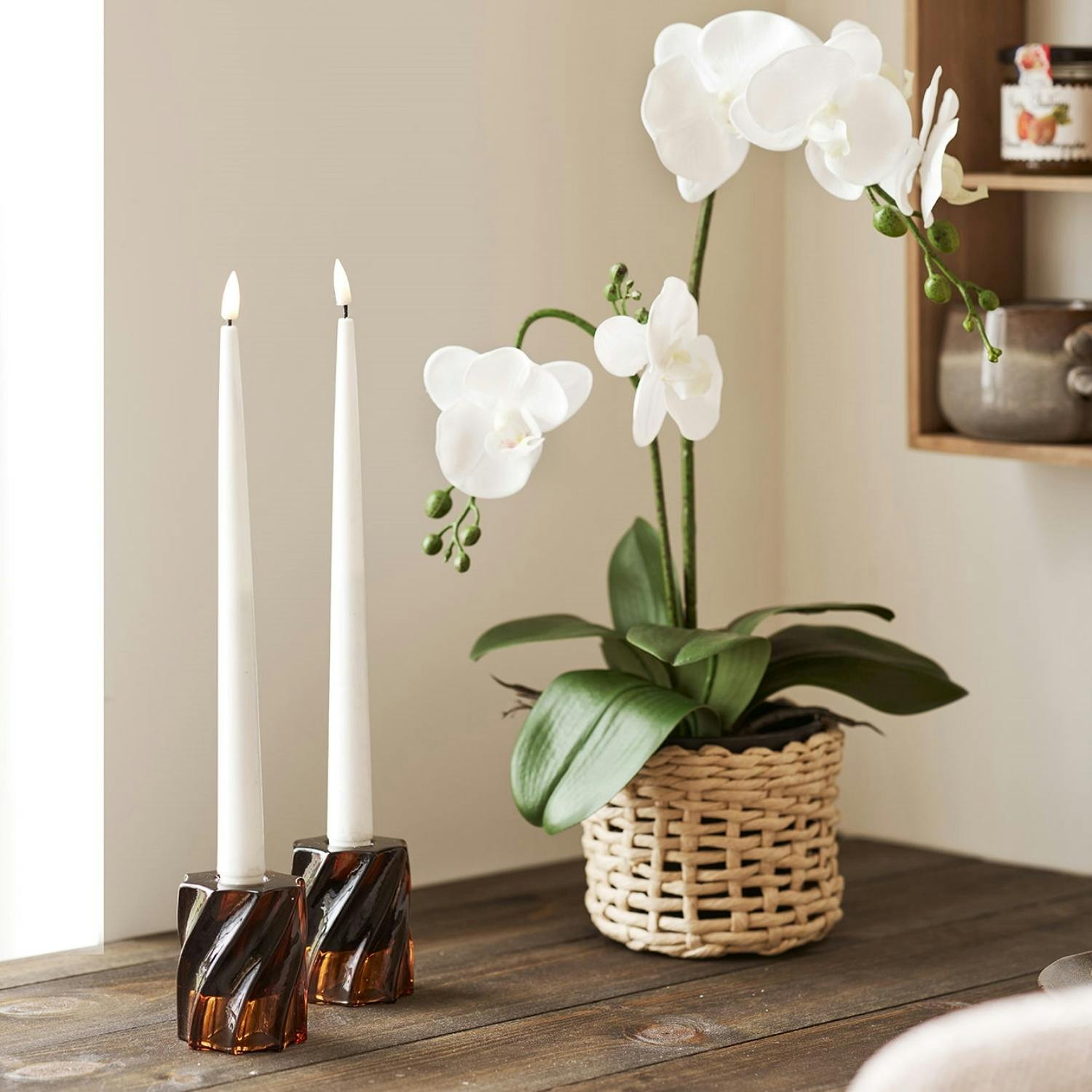 Bougeoir en verre brun strié (lot de 2)