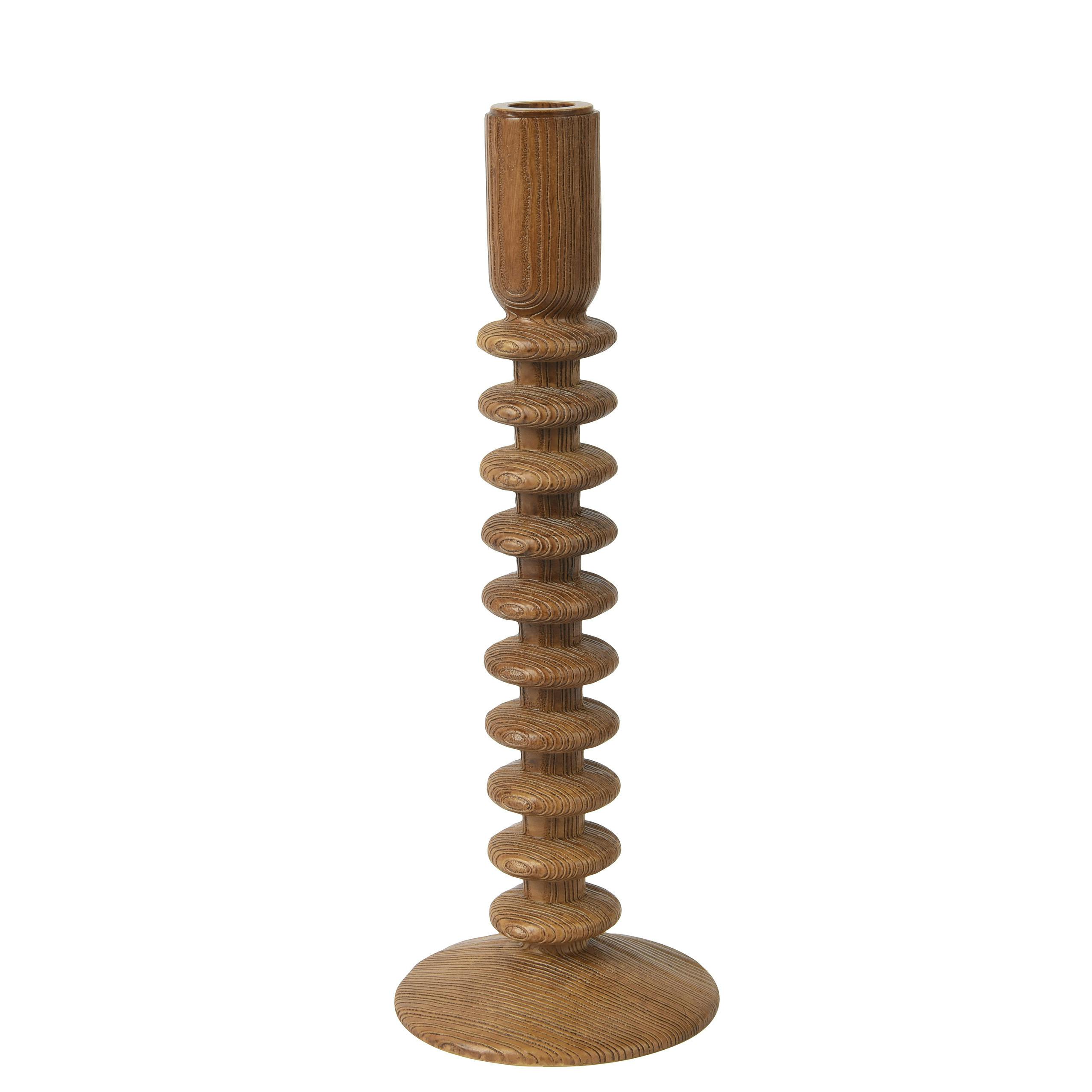 Bougeoir spirales effet bois brun H31 cm