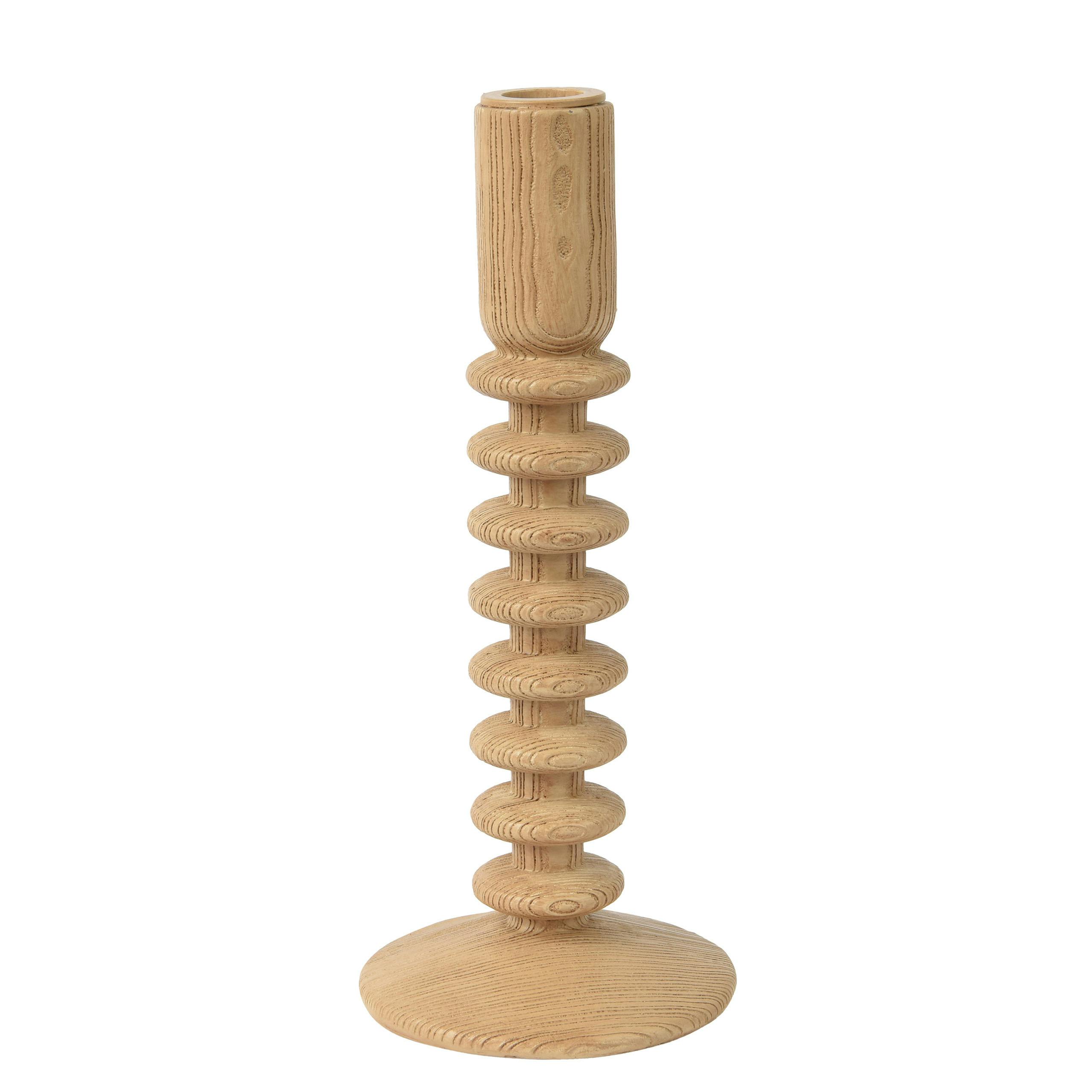 Bougeoir spirales effet bois clair H26 cm