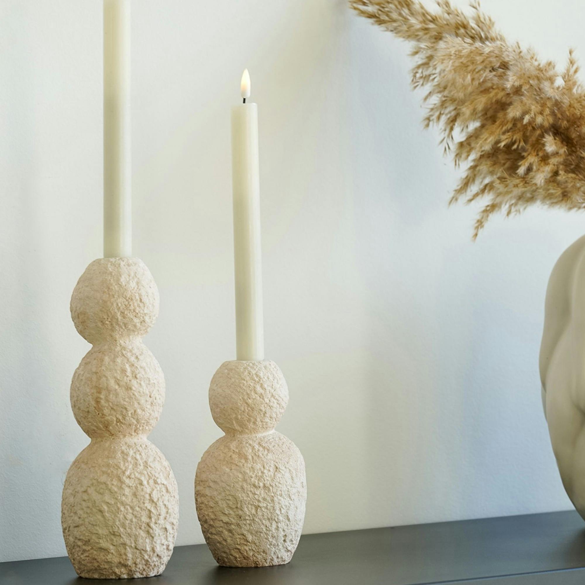Bougeoirs en ciment (lot de 2) - forme organique, coloris naturel