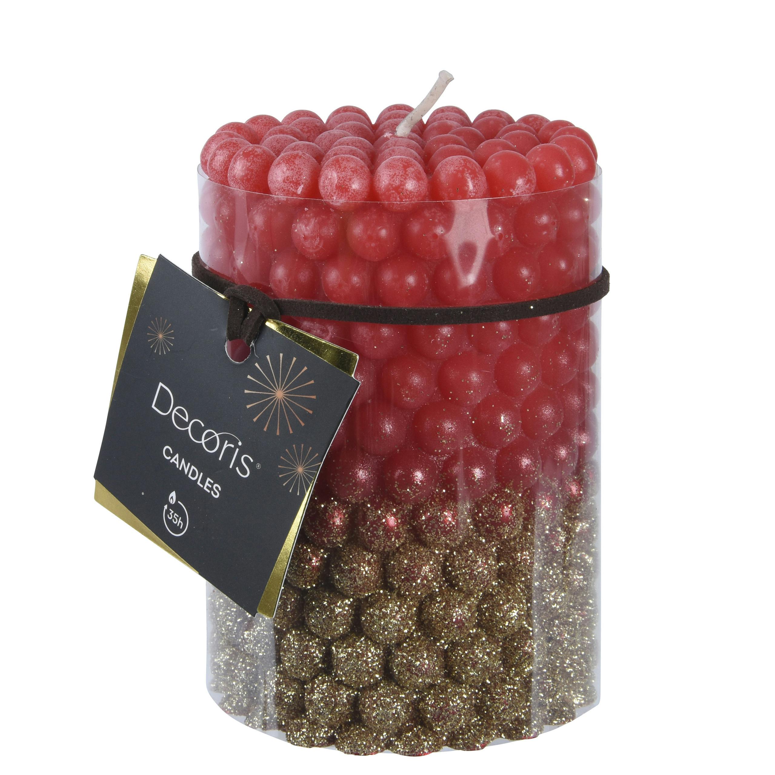 Bougie billes rouges et brunes H10 cm