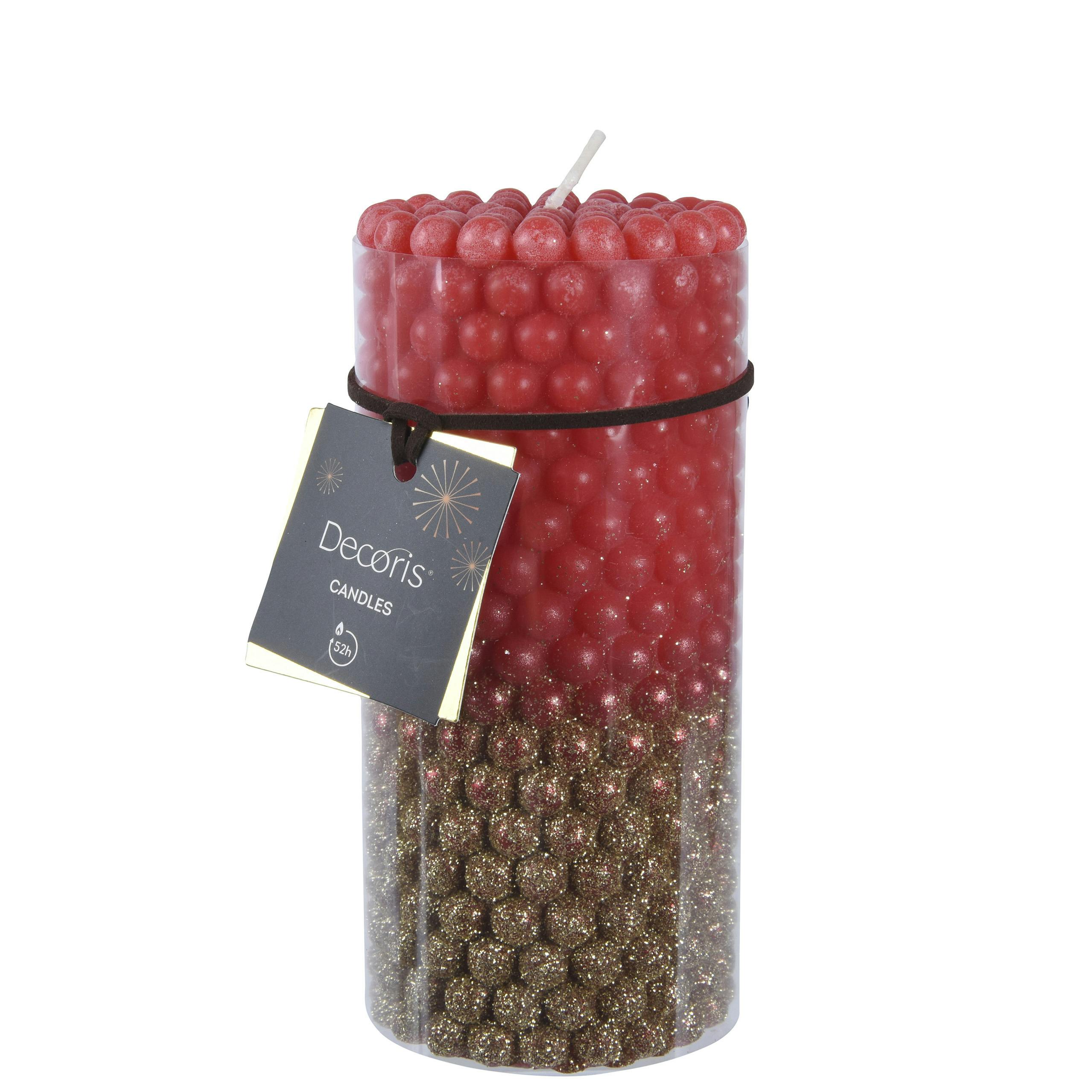 Bougie billes rouges et brunes H15 cm