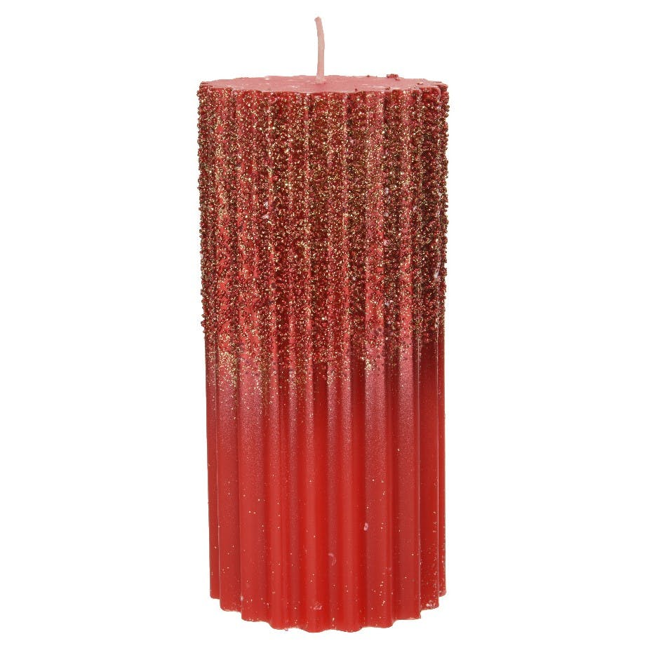 Bougie cyclindre rouge décor paillettes