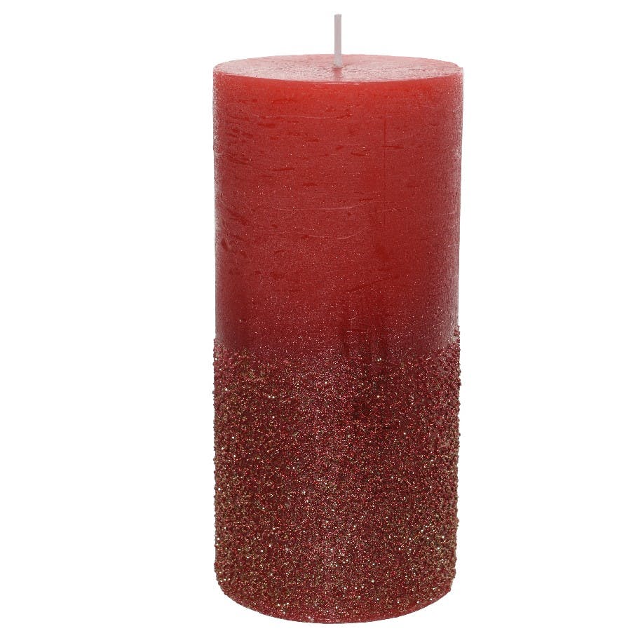 Bougie cylindre rouge bordeaux pailletté