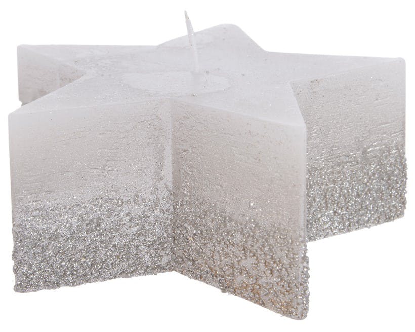 Bougie étoile blanc argenté pailletté