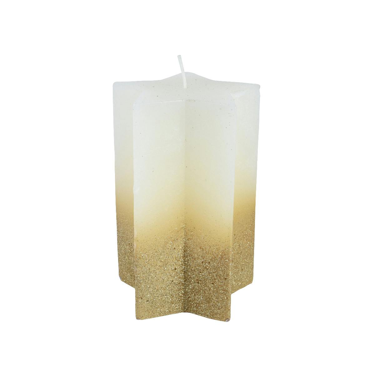 Bougie étoile dorée et blanche 15 cm (sac cadeau 1 pièce)