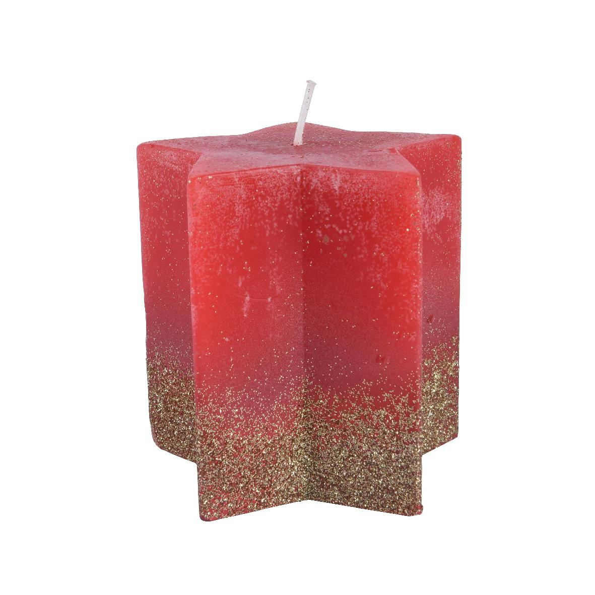 Bougie étoile dorée et rouge 10 cm (sac cadeau 1 pièce)