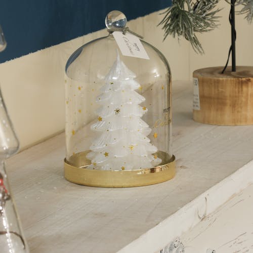 Bougie forme sapin sous cloche