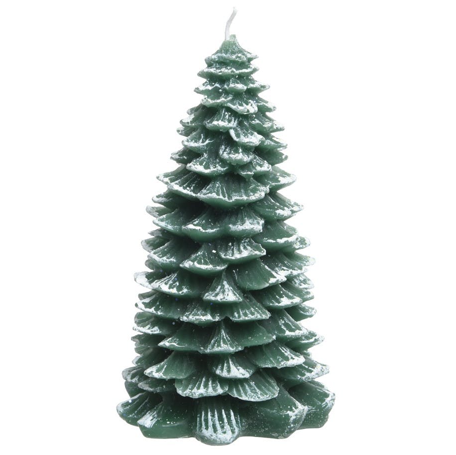Bougie forme Sapin vert et givre blanc 12cm