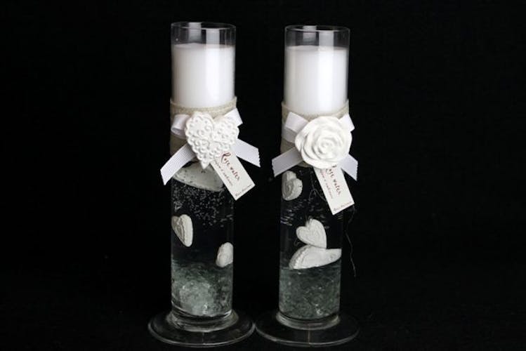 Bougie gel parfumé 20 cm, motif c?ur ou fleur en céramique naturelle. Parfums fleuris.