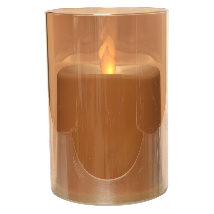 Bougie LED flamme effet vacillant en verre doré 12cm
