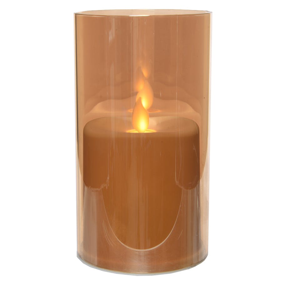 Bougie LED flamme effet vacillant en verre doré 15cm