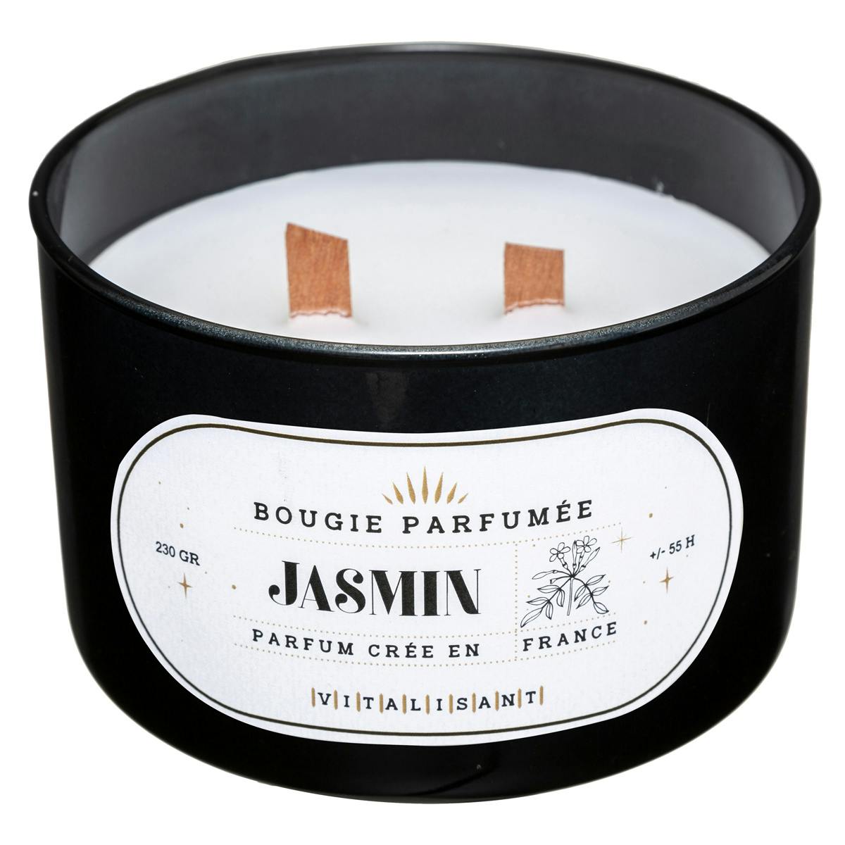Bougie parfumée jasmin à double mèche crépitante