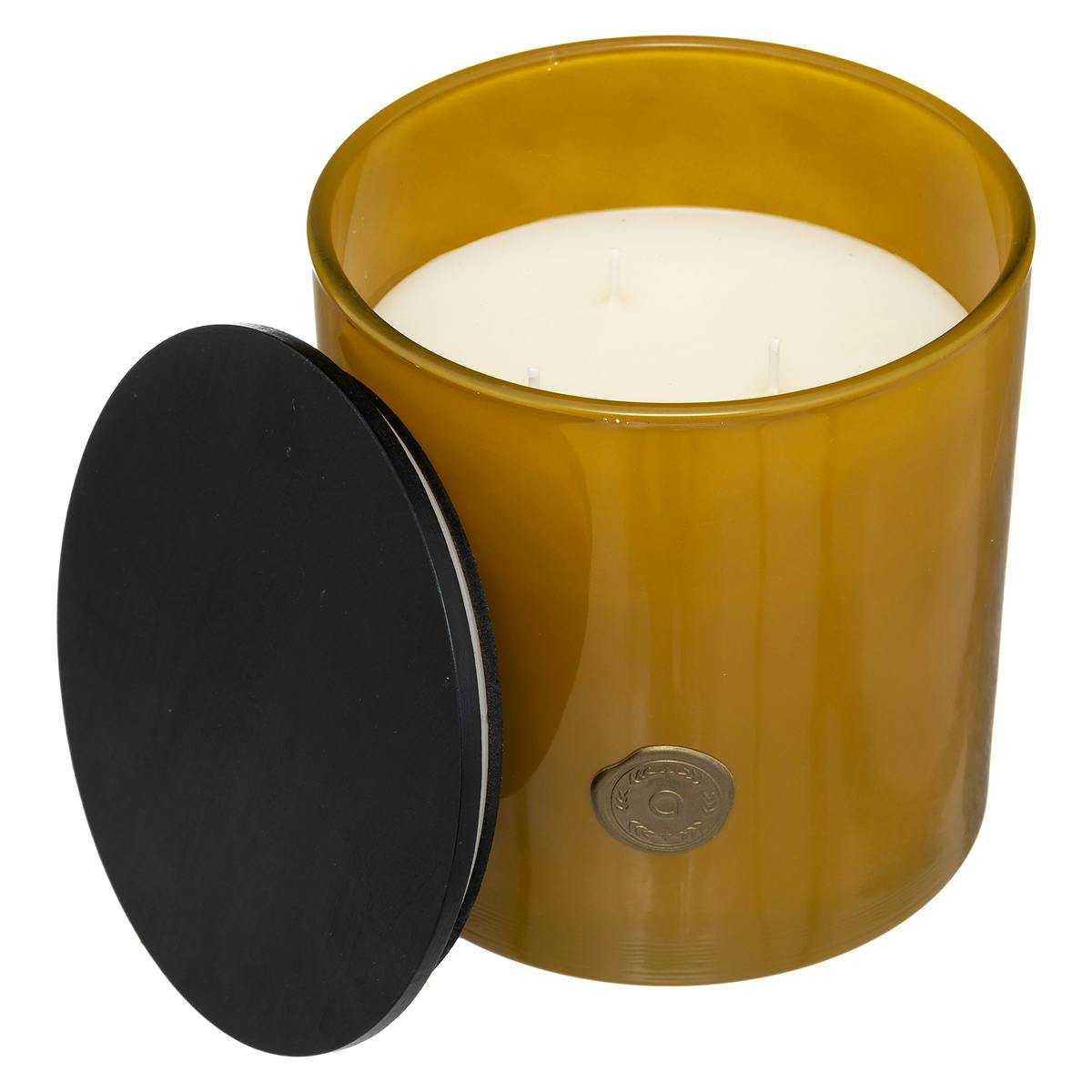 Bougie parfumée vanille dans pot en verre ocre