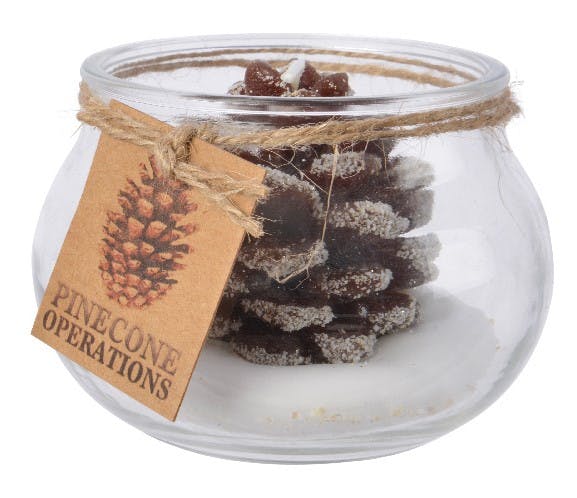 Bougie pomme de pin brun pot verre