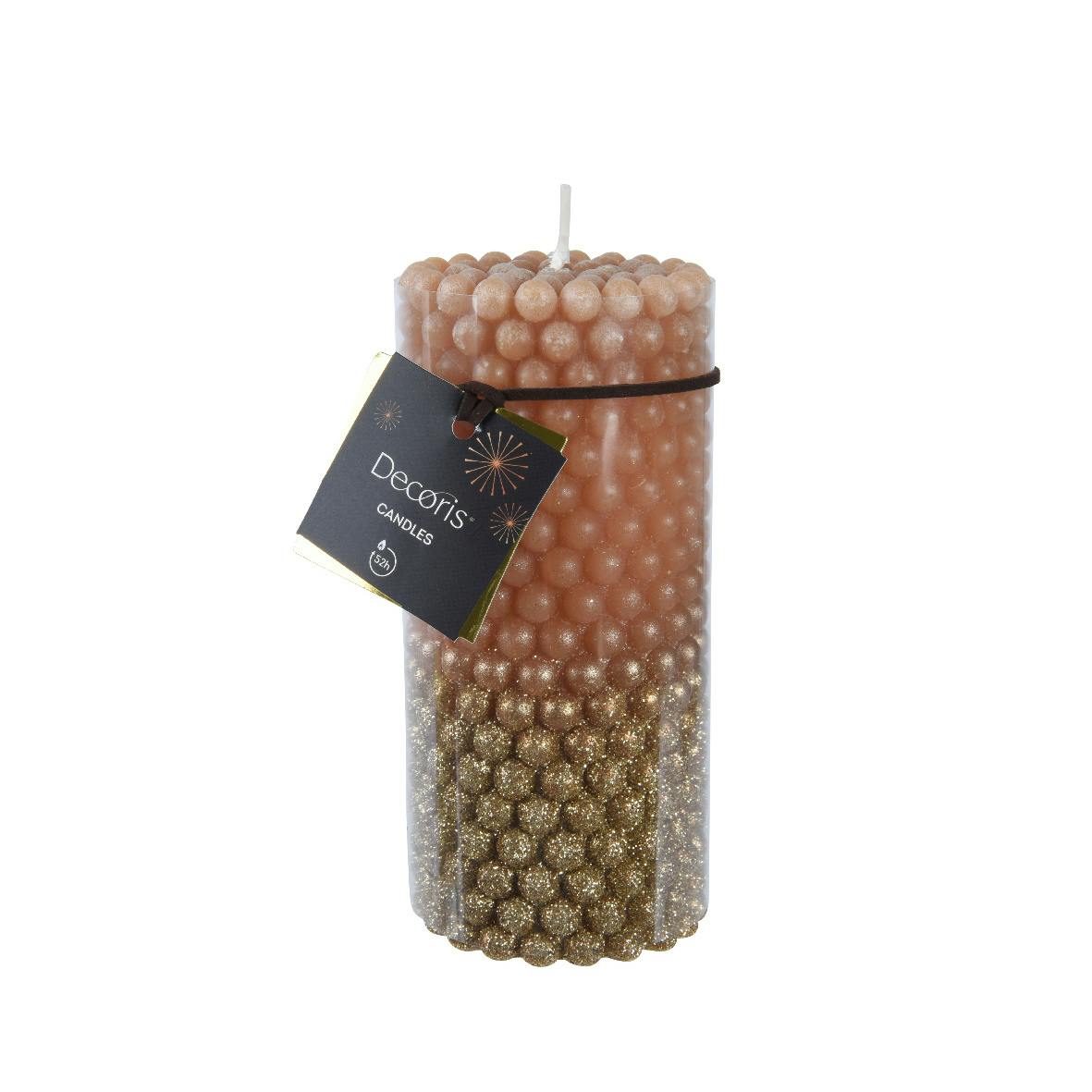 Bougie ronde billes dorées et brunes 15 cm