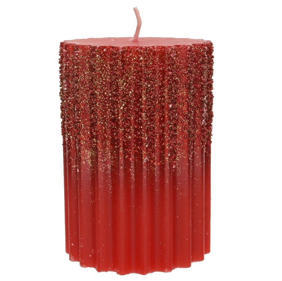 Bougie rouge décor paillettes