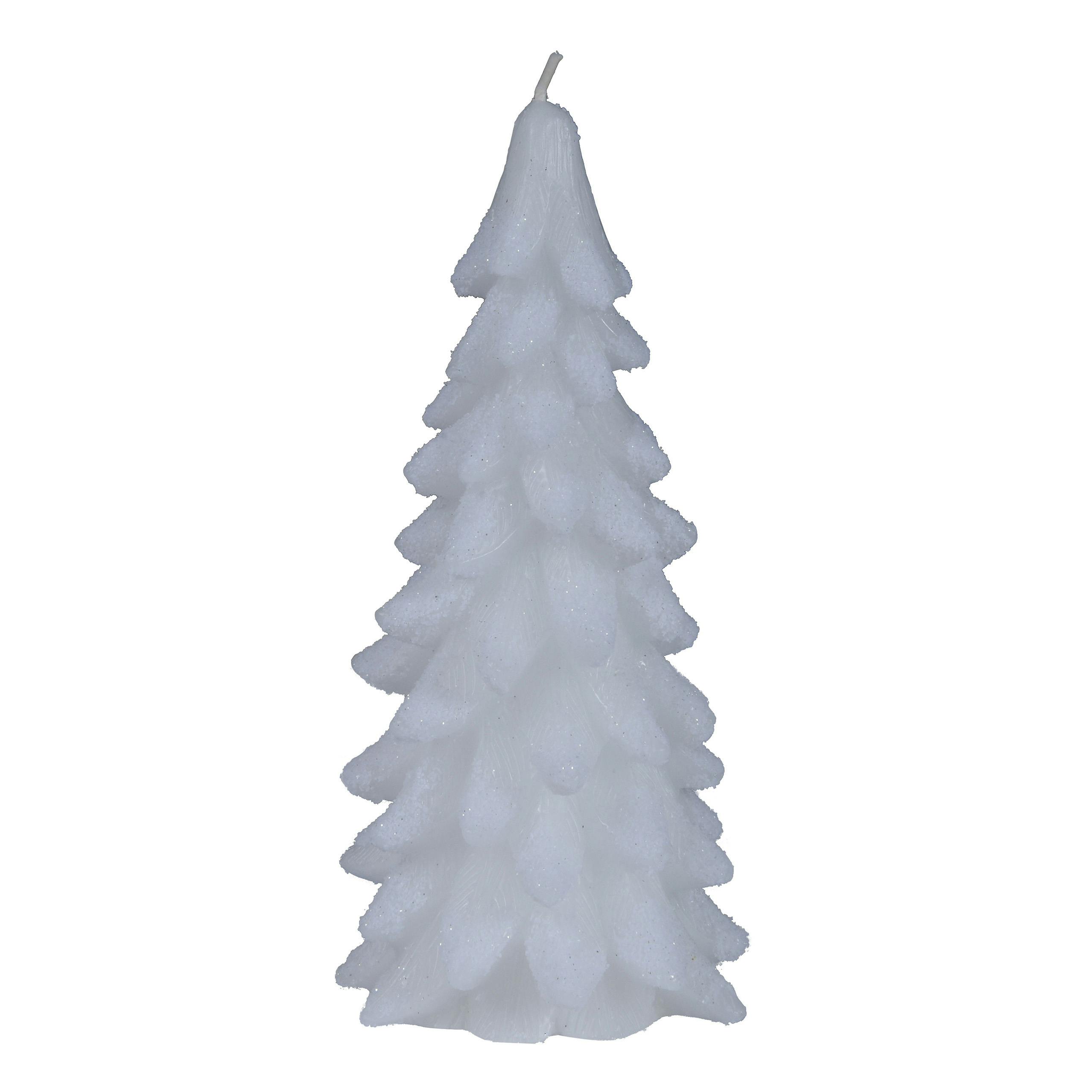 Bougie sapin blanc paillettes H20 cm