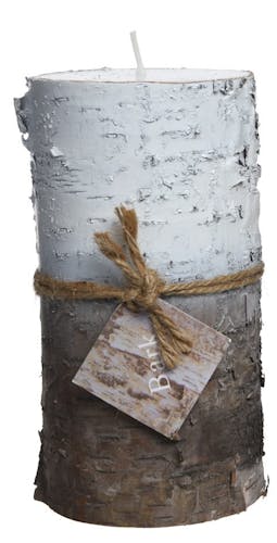 Bougie tronc de bouleau blanc et naturel 14cm