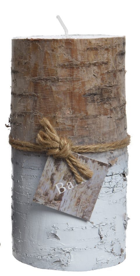 Bougie tronc de bouleau naturel et blanc 14cm
