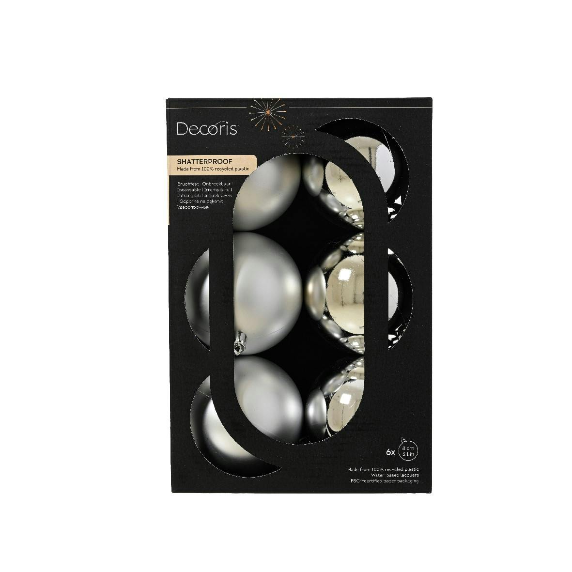 Boule de Noël couleur argent (boîte de 6)