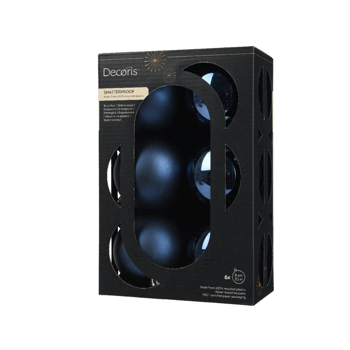 Boule de Noël couleur bleue (boîte de 6)