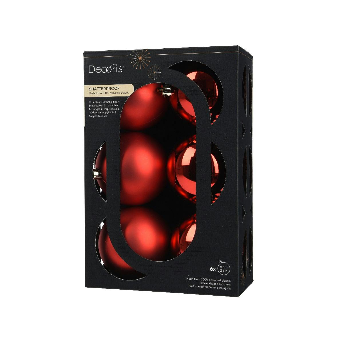 Boule de Noël couleur rouge (boîte de 6)