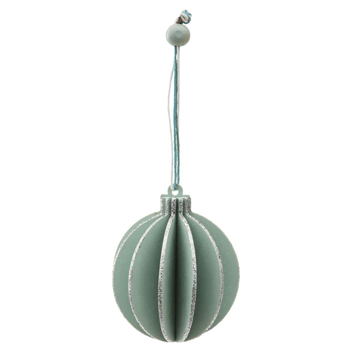 Boule de Noël ronde 3D vert et paillettes