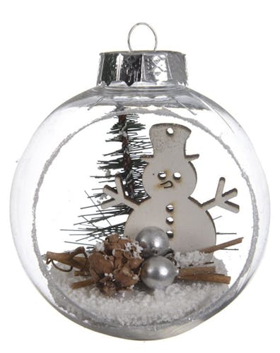 Boule de noël transparente avec décor Bonhomme de neige D8cm