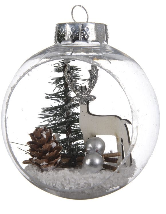 Boule de noël transparente avec décor Sapin D8cm