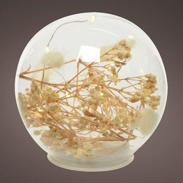 Boule de Noël lumineuse à poser fleurs séchées 12 cm
