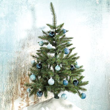  Boules de Noël en verre bleu et dégradés de bleu finition brillante et mate (boîte de 42)
