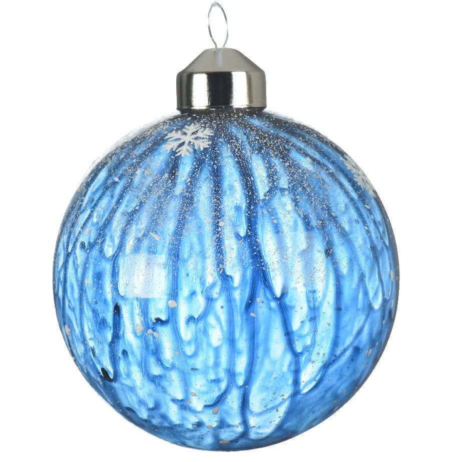 Boules de Noël en verre bleu nuit avec flocons et neige (boîte de 3)