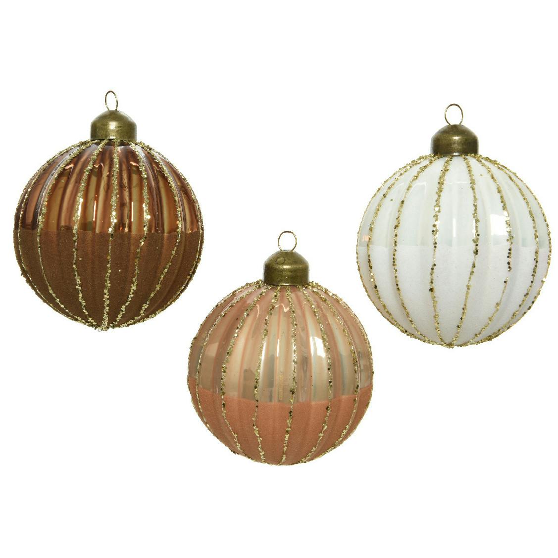 Boules de Noël en verre brillant 3 couleurs (argent, caramel et brun)