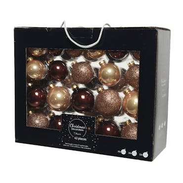  Boules de Noël en verre brun et dégradés de brun finition brillante et mate (boîte de 42)
