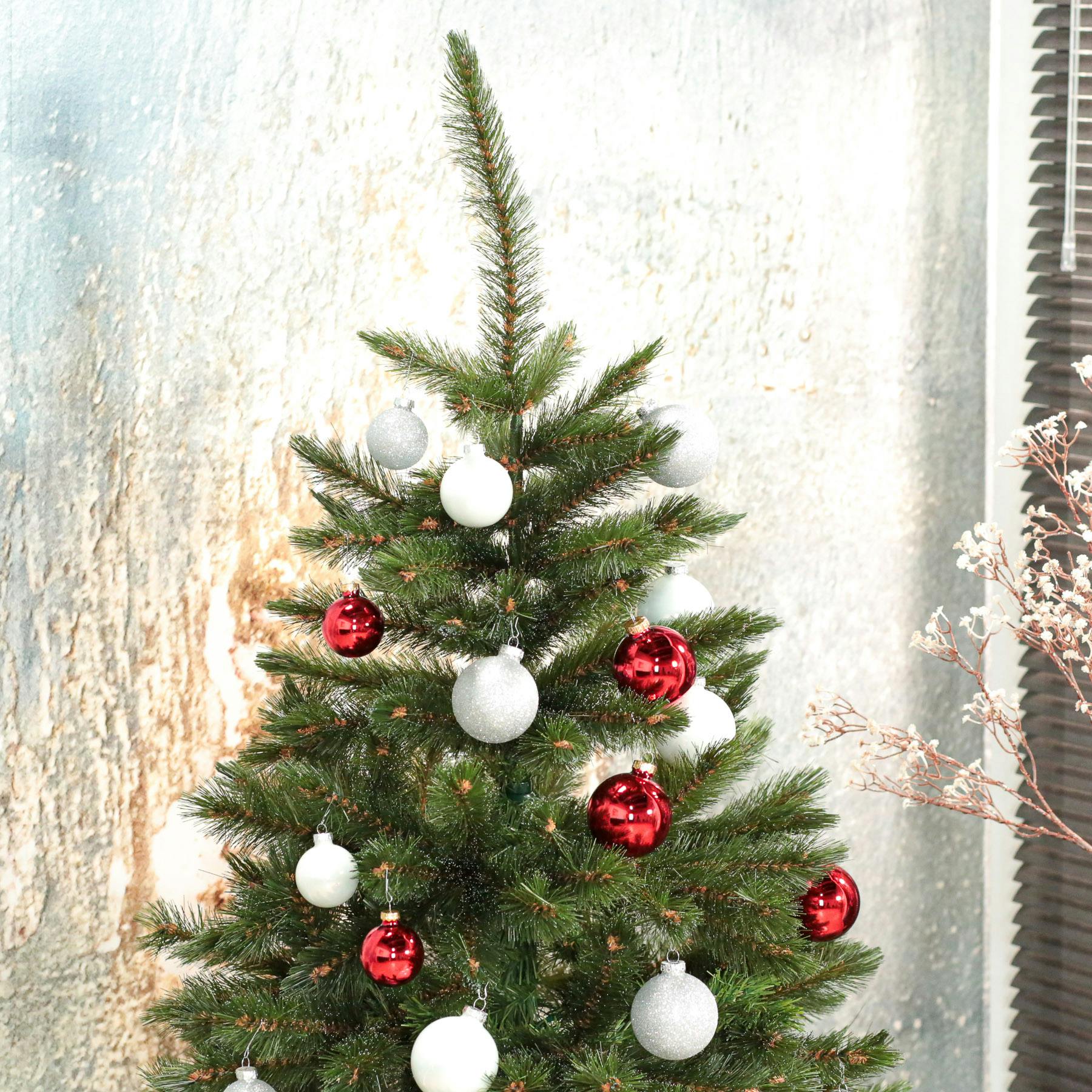 Boules de Noël en verre rouge, blanc et argent (boîte de 42)