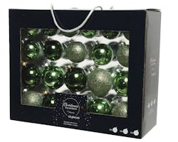 Boules de Noël en verre vert et dégradés de vert finition brillante et mate (boîte de 42)