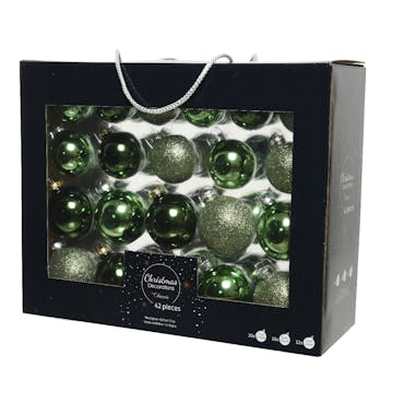  Boules de Noël en verre vert et dégradés de vert finition brillante et mate (boîte de 42)