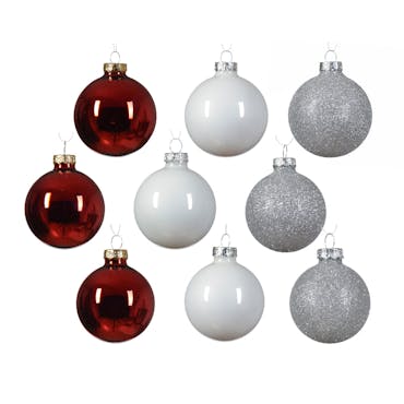  Boules de Noël mix blanc/gris/rouge (coffret de 21 pièces)