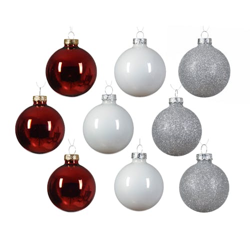 Boules de Noël mix blanc/gris/rouge (coffret de 21 pièces)