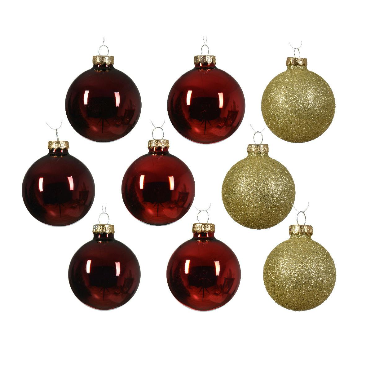 Boules de Noël mix or/rouge/bordeaux (coffret de 21 pièces)
