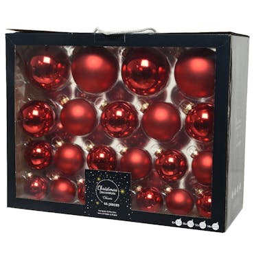  Boules de Noël rouges brillantes et mates en verre (assortiment de 42 pièces)