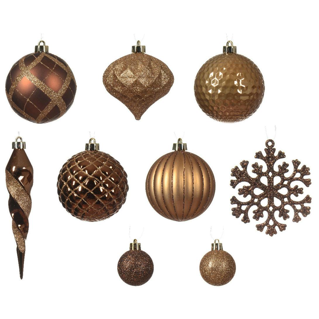 Boules et décos de Noël brun / or (assortiment de 50 pièces)