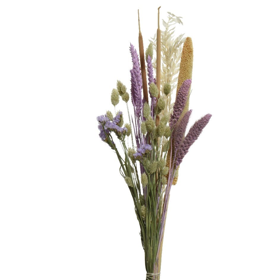 Bouquet de fleurs séchées couleur lilas et vert