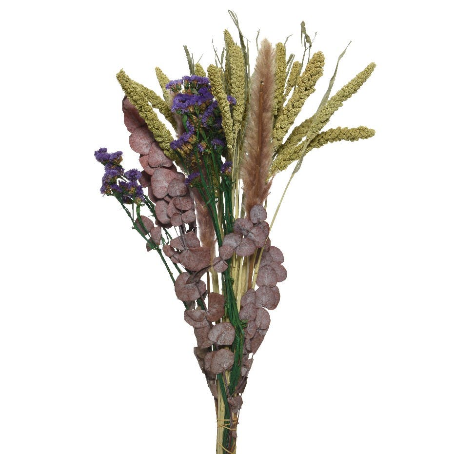 Bouquet de fleurs séchées tons violets et autres