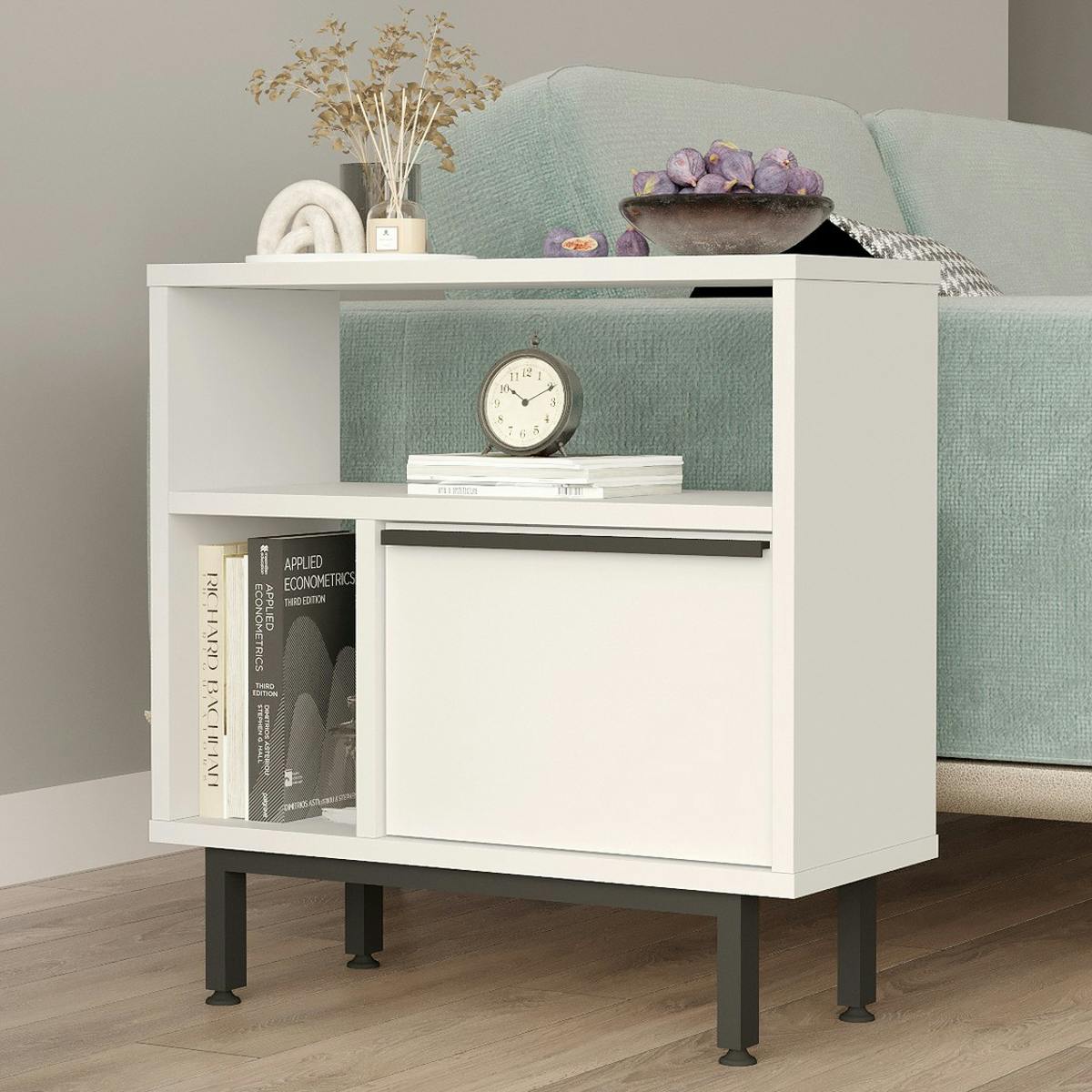 Bout de canapé blanc moderne 2 niches 1 porte JENA