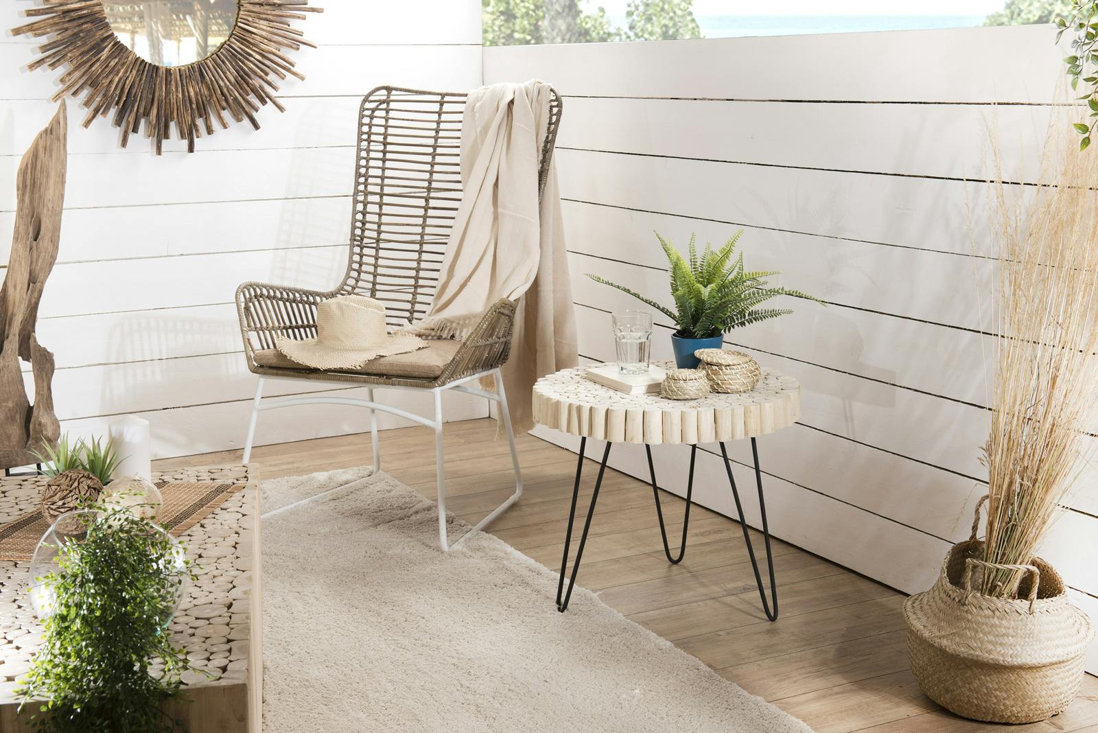 Bout de canapé bois de teck métal forme ronde Jaipur